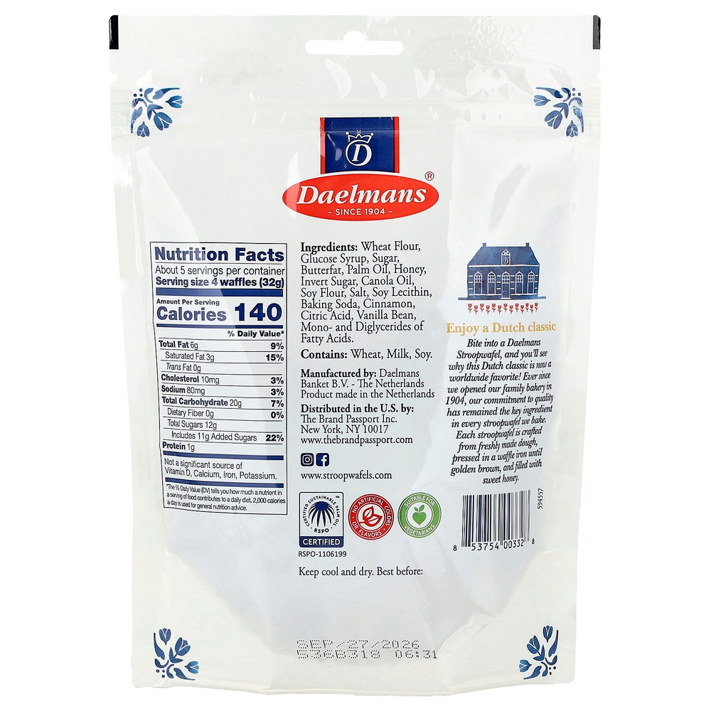 Daelmans, Мини-стропвафли, мед, 5,29 унций (150 г)