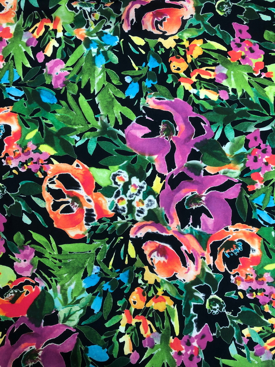 Плательная принт, абстракция фукс/оранж/бирюза на черном Валентино BST3499