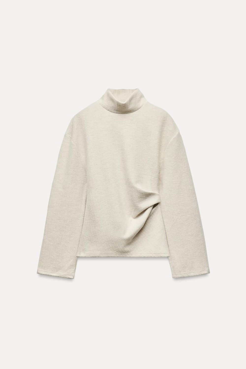 ZARA МЯГКИЙ ТОП СО СКЛАДКАМИ, БЕЖЕВЫЙ