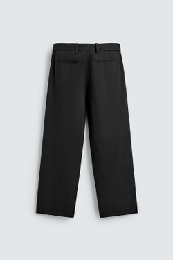 ZARA БРЮКИ RELAXED FIT ИЗ ВИСКОЗЫ И ЛЬНА С РЕМНЕМ, ЧЕРНЫЙ