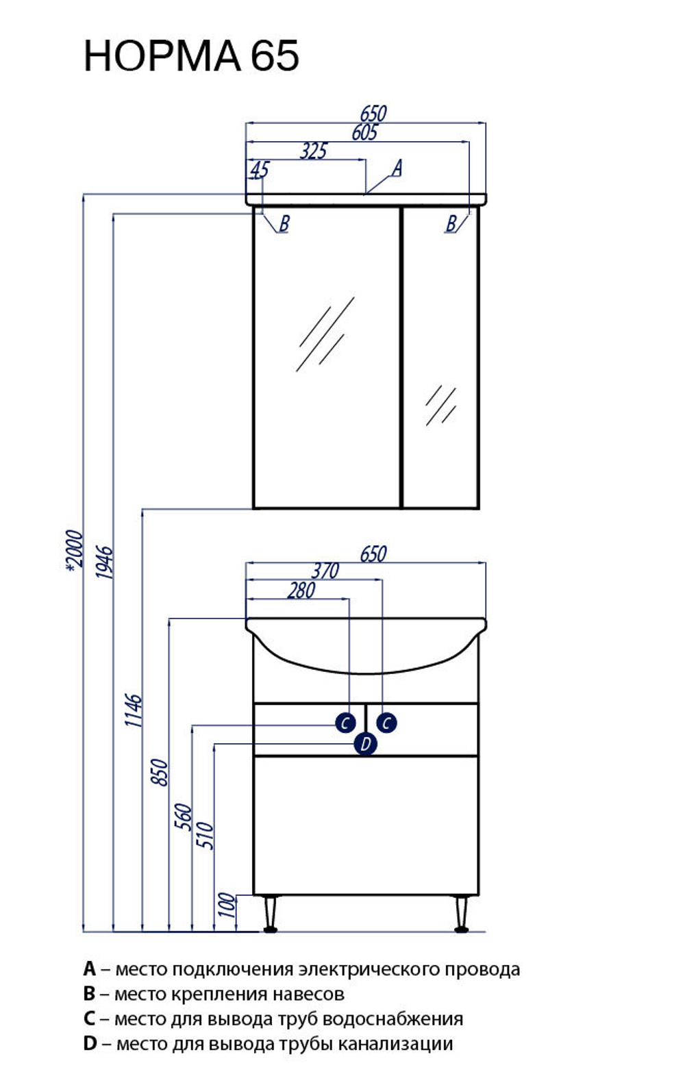 Тумба под раковину Акватон Норма 65 с бельевой корзиной