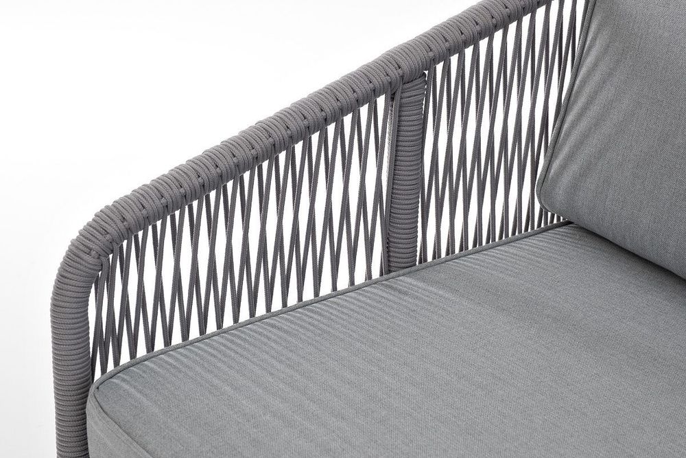 "Канны" диван модульный плетеный из роупа, каркас алюминий белый, роуп светло-серый круглый, ткань светло-серая