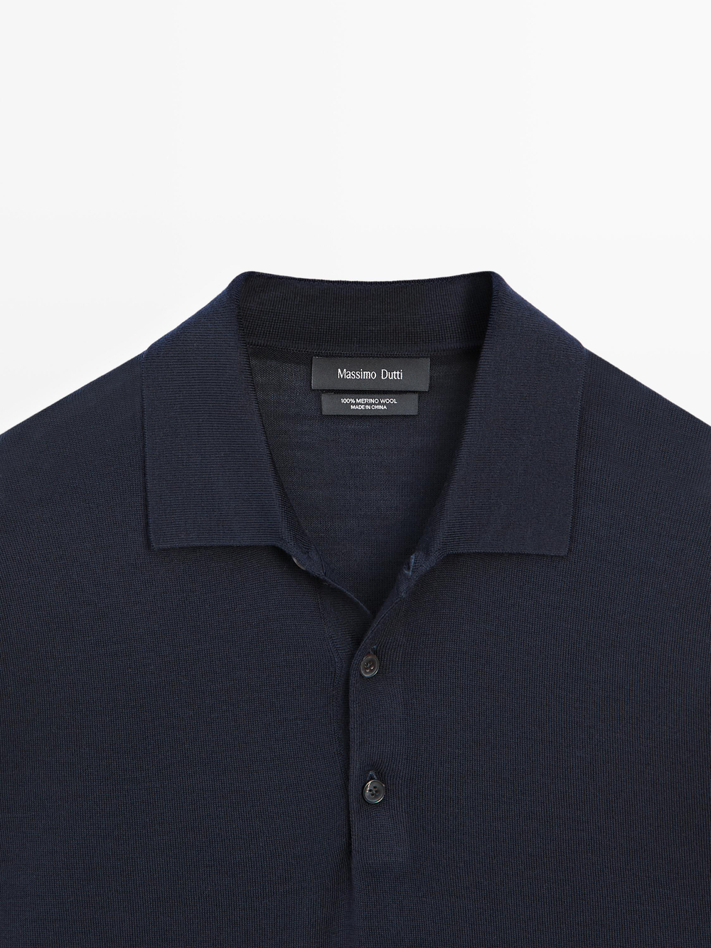 Massimo Dutti Шерстяной свитер с воротником поло, темно-синий