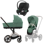 Коляска 3 в 1 Cybex Priam IV Rosegold complete и автокресло Aton B2 i-Size Volcano Black Leaf Green