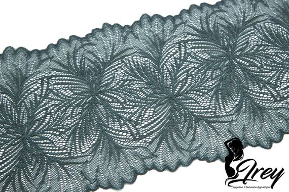 1079 Кружево эластичное 19 см, Италия, мандала, бальзамический зеленый