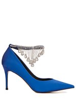 Женские туфли синие с декоративными камнями