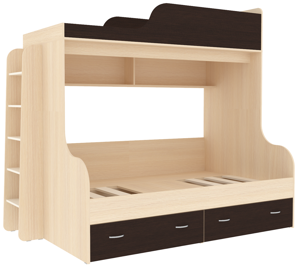 Двухъярусная кровать КарИВи Дуэт-15 с деревянной лестницей  Дуб Молочный Венге