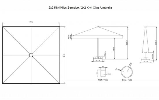 Зонт профессиональный Kiwi Clips 2000 квадратный бежевый полиэстер Турция