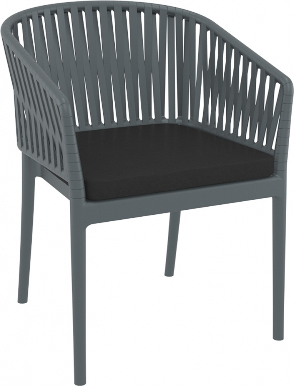 Кресло пластиковое с подушкой Siesta Contract Portofino, темно-серый, черный