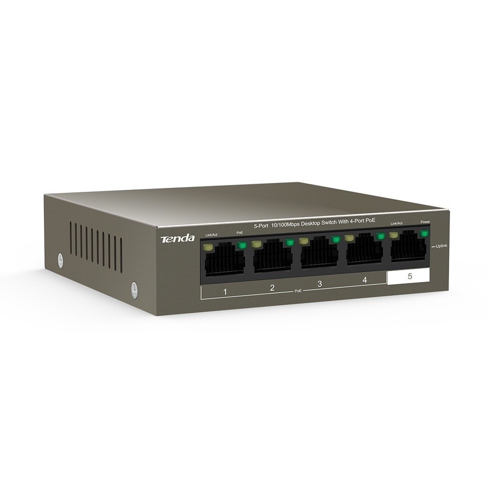 Коммутатор TENDA TEF1105P-4-63W Коммутатор настольный 5-Ports 10/100 Base-TX 4-Ports PoE(PoE бюджет 58W)