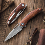 Складной туристический нож TRIVISA Taurus-01i клинок 110 Layers Damascus рукоять дерево (коричневый)
