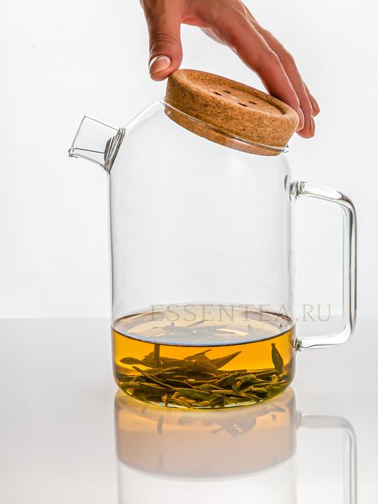 Чайник стеклянный с бамбуковой крышкой 1200 мл