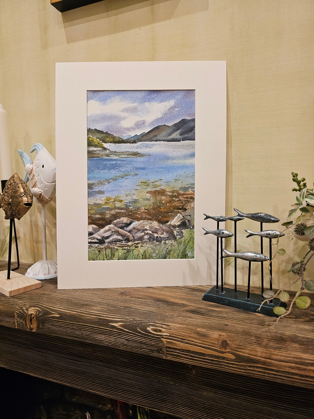 Картина авторская акварельная в паспарту 30х40 см на стену для интерьера "Морское озеро. Шотландия"