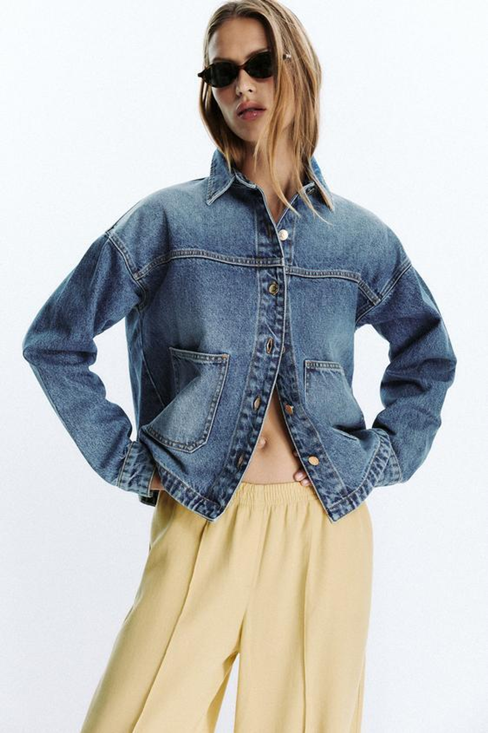 ZARA ШИРОКИЕ БРЮКИ С ДЕКОРАТИВНОЙ СТРОЧКОЙ, ЖЕЛТЫЙ