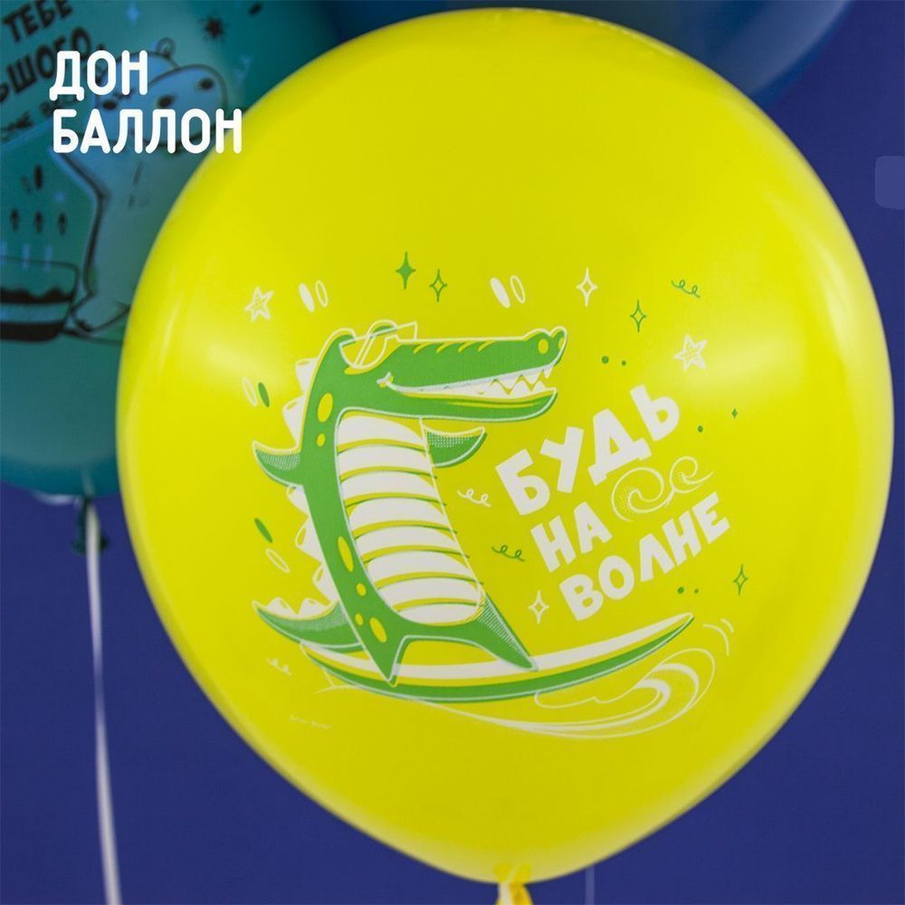 Шар (12"/30 см) С Днем Рождения, Будь на волне!, Ассорти, пастель, 2 ст 25 шт.