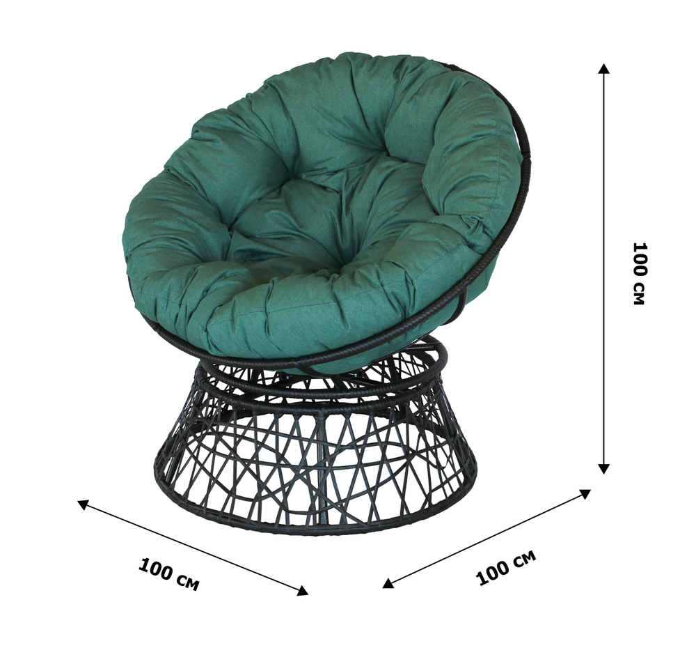Кресло для отдыха Папасан Адис вращ 360 арт.45123МТ ротанг искусст 1уп. (чер, подушка зеленая) (М)
