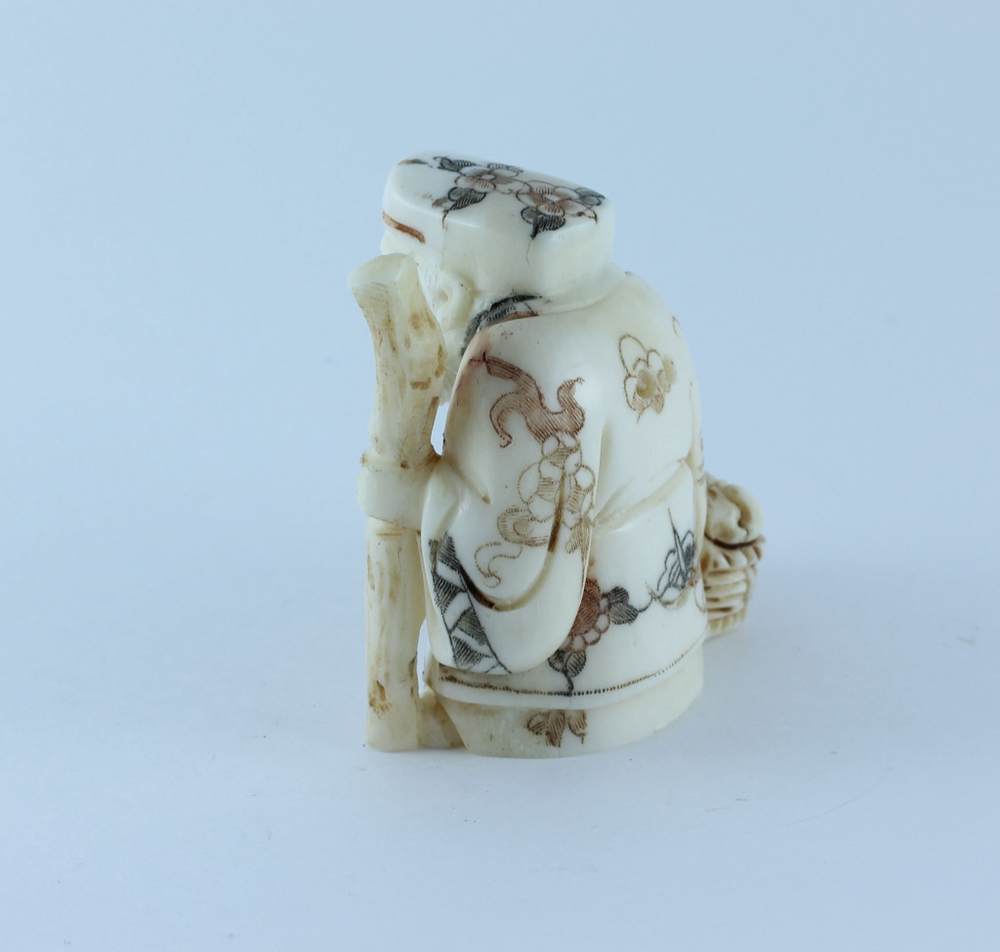 Эксклюзивная нэцкэ Дзюродзин с посохом и корзиной фруктов