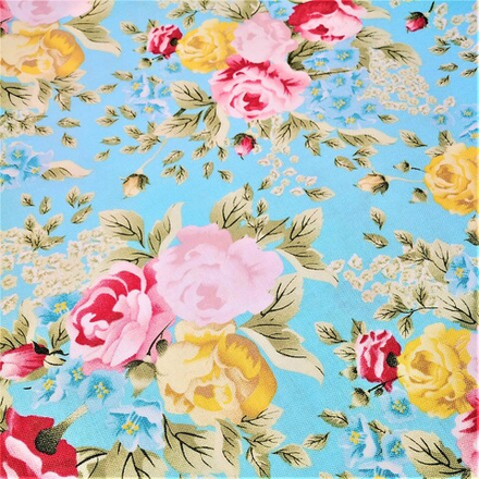 Ткань 100% хлопок ВЕРСАЛЬСКИЕ САДЫ, шир. 110 см(крупные розы на голубом фоне-2)