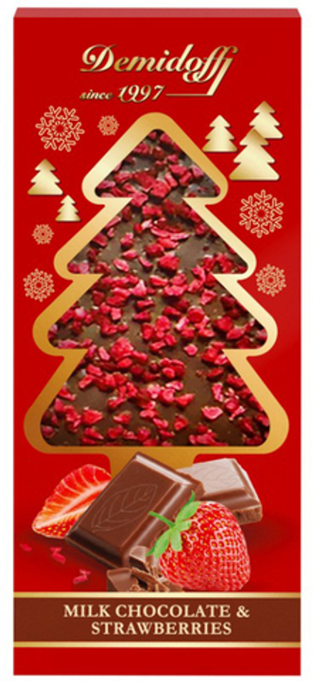 Шоколад молочный "DEMIDOFF" с добавлением кусочков сушеной клубники 80г