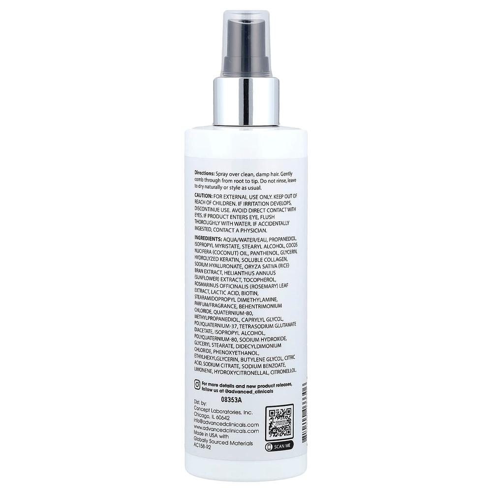 Advanced Clinicals, Keratin Smooth & Shine, несмываемый кондиционер для гладкости и блеска волос, 237 мл (8 жидк. унций)