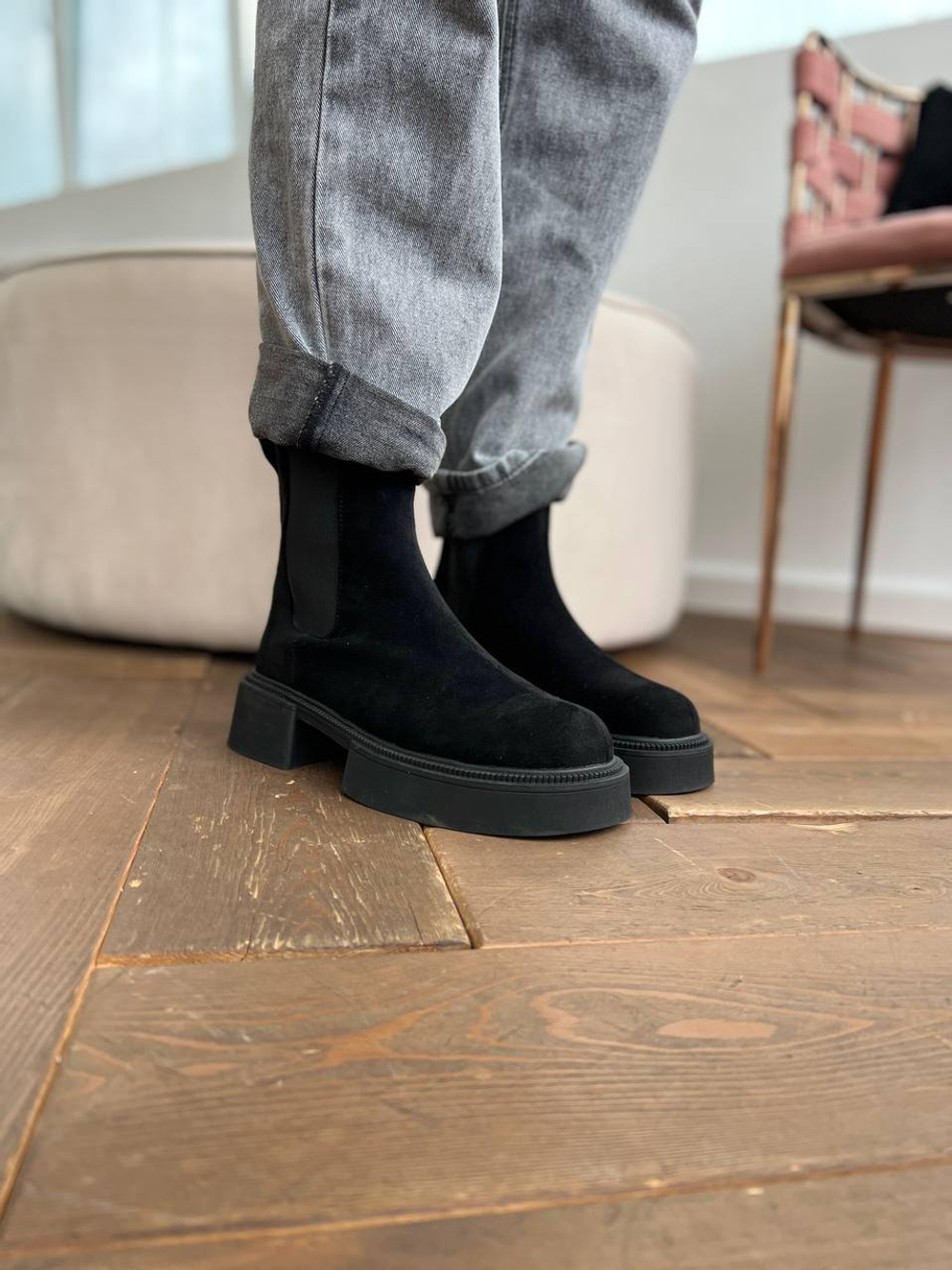 Ботинки челси из экозамши