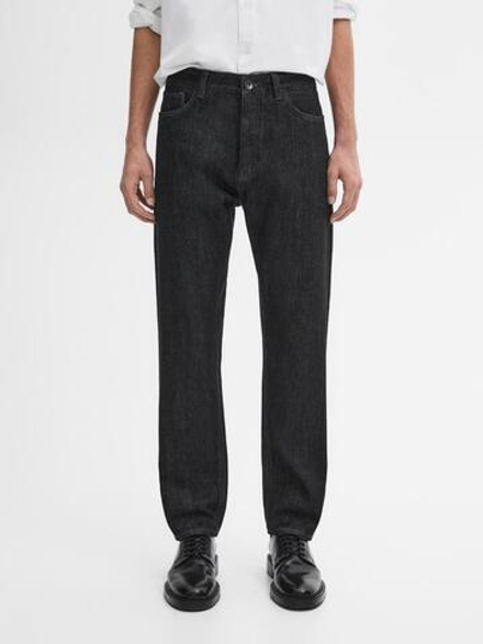 Massimo Dutti Зауженные джинсы селвидж из хлопка, черный