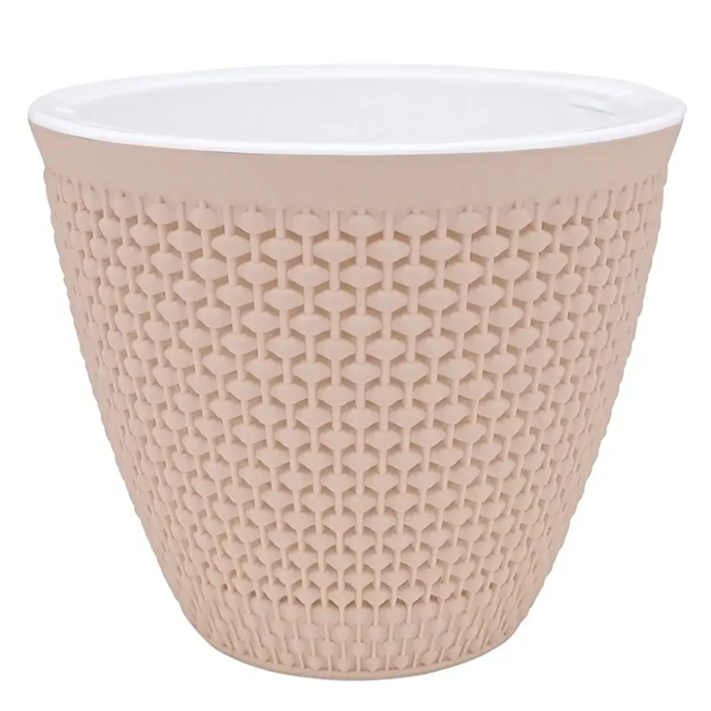 Кашпо для цветов пластиковое 2,25л d-17,5 см «Ротанг» Пудровый
