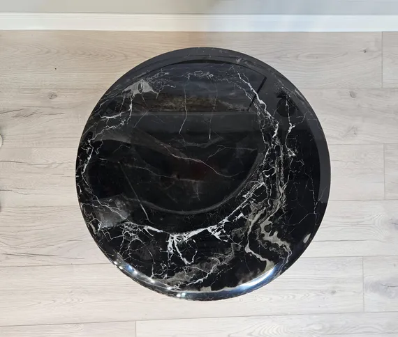 Журнальный столик SC-12, Ø50х48 см, черный мрамор, дерево