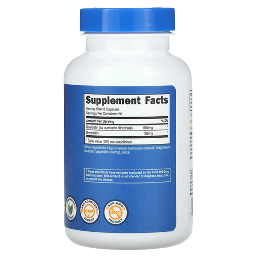 Nutricost, Кверцетин с бромелаином, 120 капсул