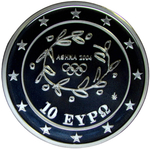 Греция 10 евро 2004 "XXVIII летние Олимпийские Игры, Афины 2004 - Метание копья" (Proof)