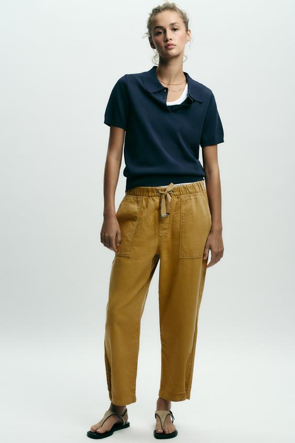 ZARA БРЮКИ-ДЖОГГЕРЫ С ЗАСТЕЖКОЙ НА КНОПКУ СНИЗУ, ГОРЧИЧНЫЙ