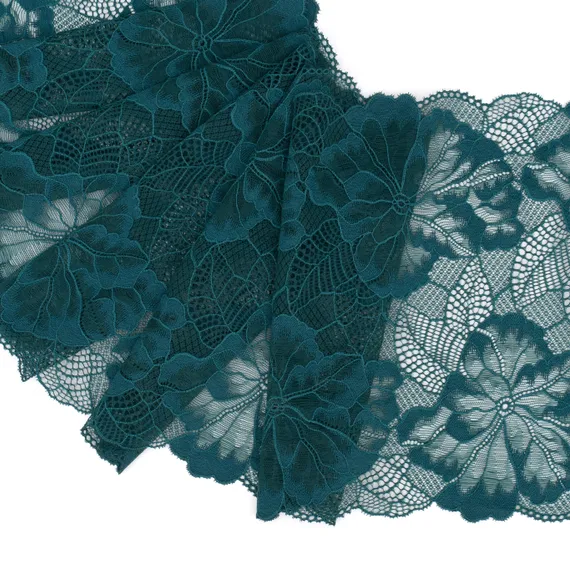Кружево эластичное изумрудно-морское 23 см, Китай