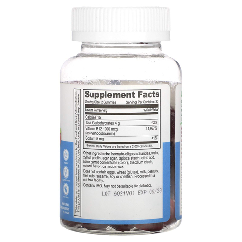 Lifeable, Жевательные мармеладки с витамином B12, без сахара, с натуральной клубникой, 60 жевательных таблеток (500 мкг в жевательной мармеладке)