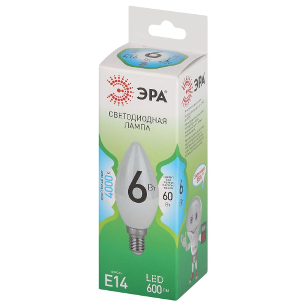 Лампа светодиодная ЭРА GREEN LINE LED B35-6W-840-E14 GL 6Вт свеча яркий белый свет E14 | Лампы cветодиодные Свеча (B/C)