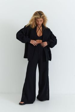 Кимоно на поясе из муслина черного цвета