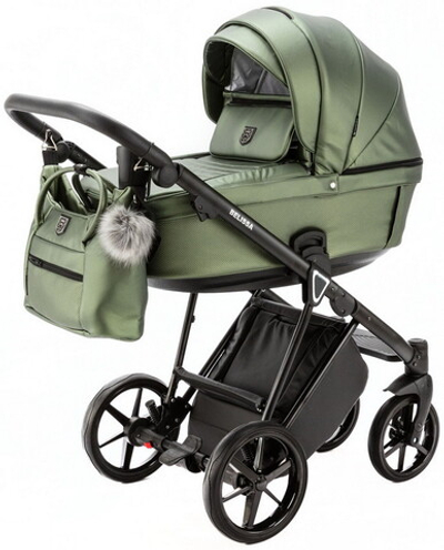 Детская коляска Adamex Belissa Deluxe 2 в 1 B-SM14 (ЗЕЛЁН.ПЕРЛ.КОЖА)
