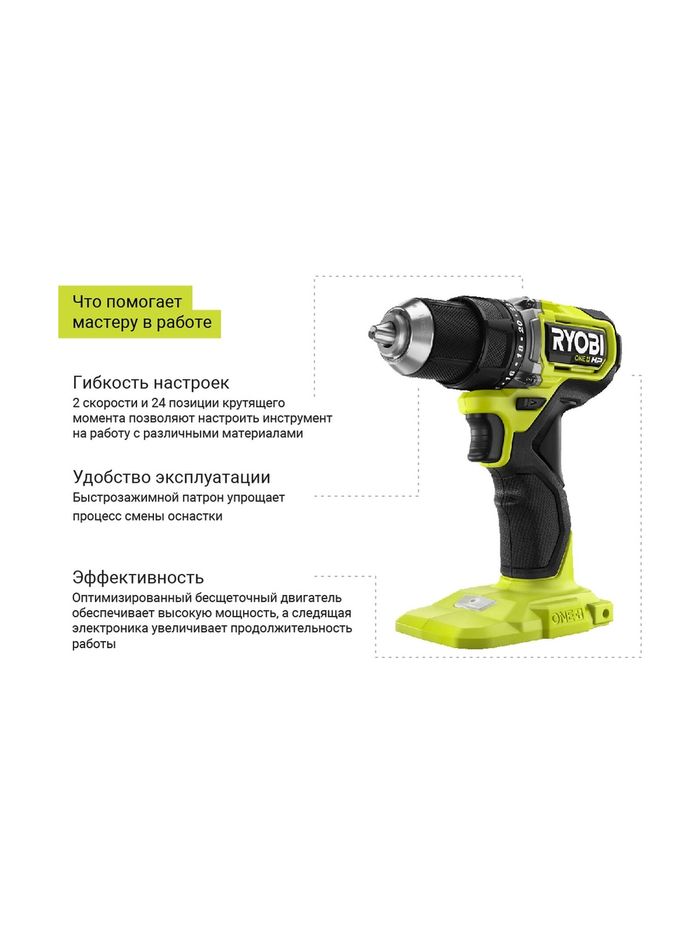 Бесщеточная дрель-шуруповерт Ryobi ONE+ HP RDD18C-220S 5133004980