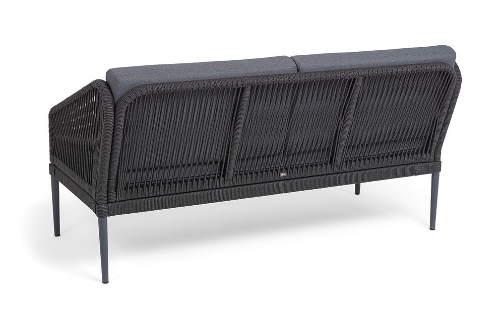 "Канны" лаунж-зона 4-местная (разборная) из роупа со столиком "Диего" цвета "серый гранит", роуп темно-серый круглый, ткань темно-серая