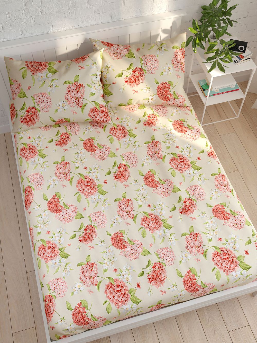 Простынь на резинке Сказка "Гортензия" 160х200 см, перкаль