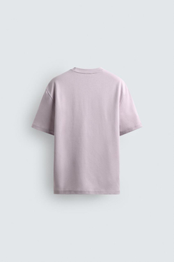 ZARA ФУТБОЛКА RELAXED FIT INTERLOCK, РОЗОВЫЙ/ЛИЛОВЫЙ