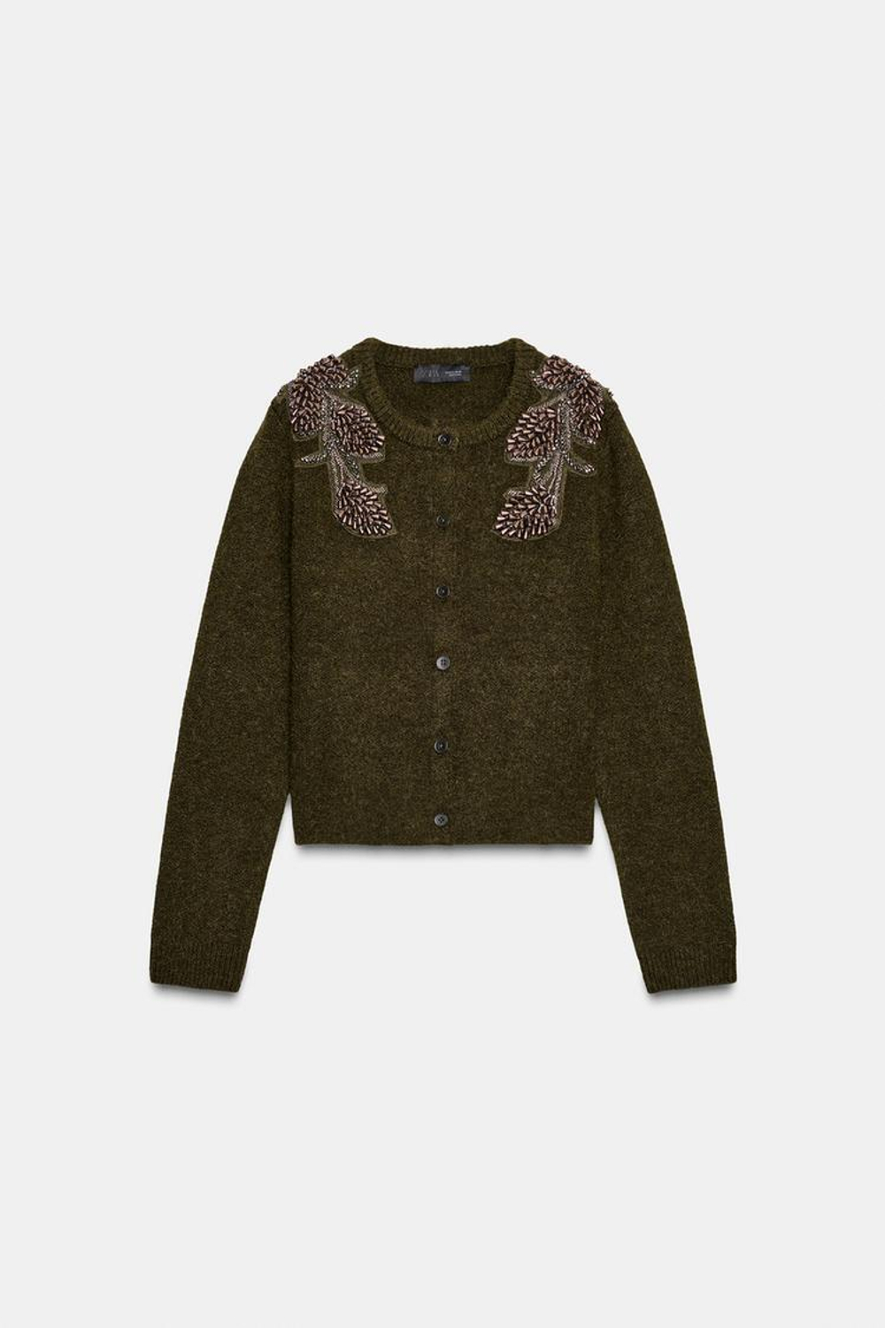 ZARA КАРДИГАН С БУСИНАМИ, ЗЕЛЕНЫЙ