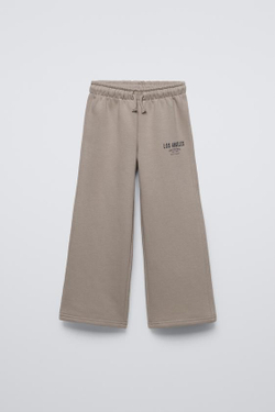 ZARA БРЮКИ WIDE LEG ИЗ МЯГКОЙ ТКАНИ С НАДПИСЬЮ, СЕРО-КОРИЧНЕВЫЙ