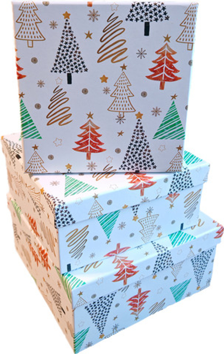 Набор подарочных коробок 3в1 "Елки" 15.5*15.5*6.5, 17.5*17.5*8 , 19.5*19.5*9.5см