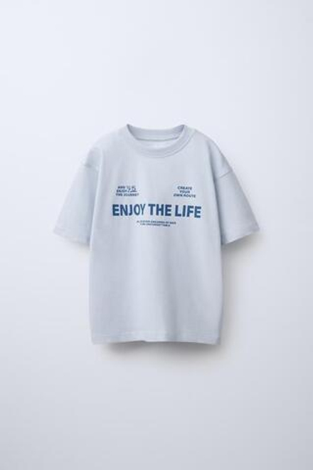 ZARA ФУТБОЛКА С НАДПИСЯМИ, ГОЛУБОЙ