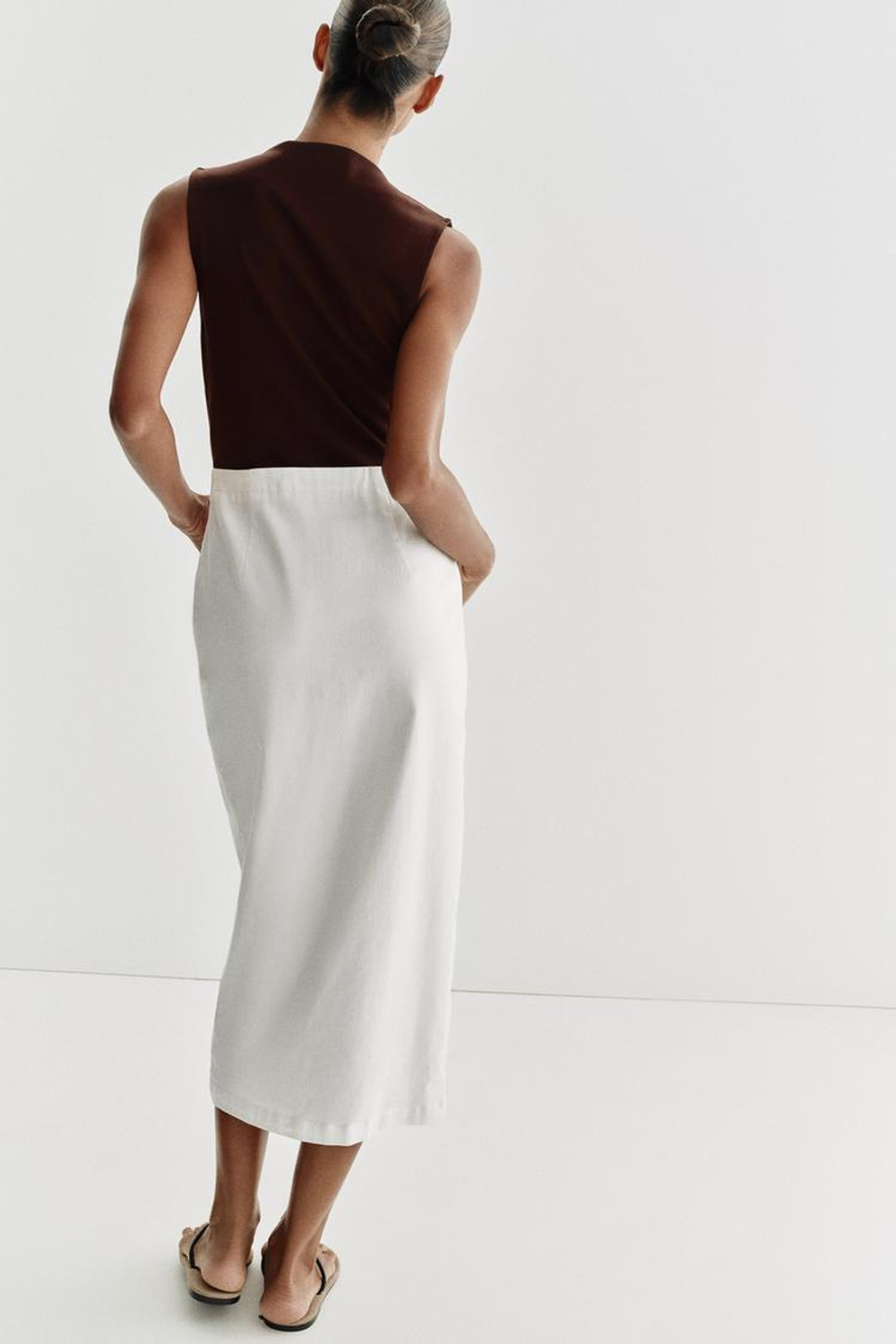 ZARA КОМБИНИРОВАННОЕ ПЛАТЬЕ МИДИ С ФУРНИТУРОЙ, КОРИЧНЕВЫЙ/ЭКРЮ