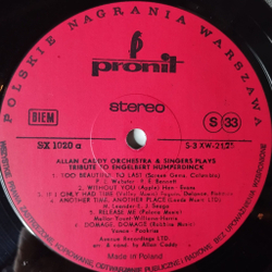 Винтажная виниловая пластинка LP Allan Caddy Orchestra and Singers Tribute To Engelbert Humperdinck (Польша 1974)