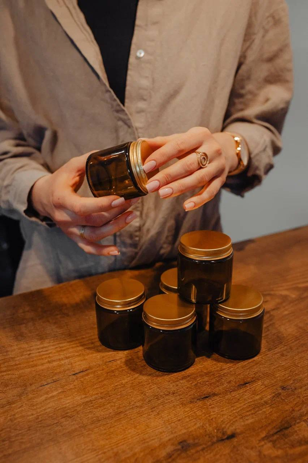 Светло-коричневые банки 120 мл с крышками, 25 шт