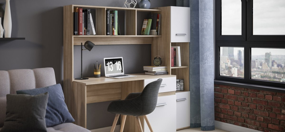 Стол письменный ЛЮКС Сонома+Белый снег