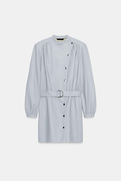 ZARA КОРОТКОЕ ПЛАТЬЕ ИЗ ИСКУССТВЕННОЙ КОЖИ С РЕМНЕМ, СИНИЙ