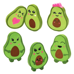 Набор ластиков фигурных 6 штук, в виде авокадо, Qihao, мягкие цветные, размер 4.5*3.3 см, школьные стерки для детей